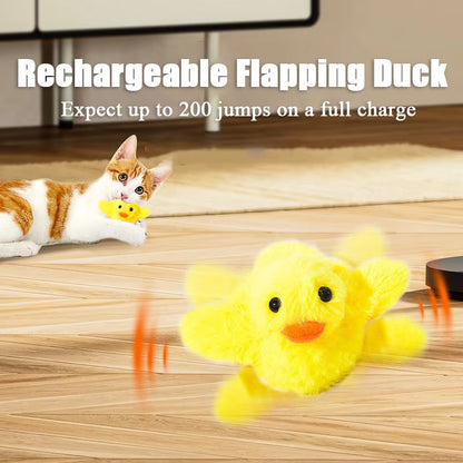 Interactive Electric Flapping Duck Cat Toy with Vibration Sensor - Washable Plush Toy for Cats and Kittens