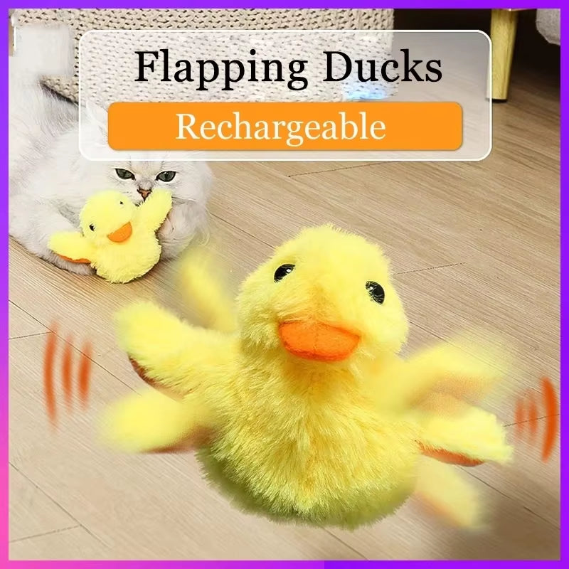 Interactive Electric Flapping Duck Cat Toy with Vibration Sensor - Washable Plush Toy for Cats and Kittens